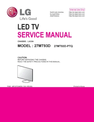 Lg 27mt93d pt service manual cover with photo's of Beko dryers, model code and contents