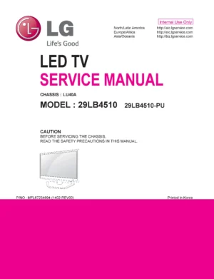 Lg 29lb4510 pu service manual cover with photo's of Beko dryers, model code and contents