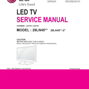 Lg 29ln4503 service manual cover with photo's of Beko dryers, model code and contents