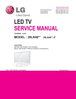 Lg 29ln460u service manual cover with photo's of Beko dryers, model code and contents