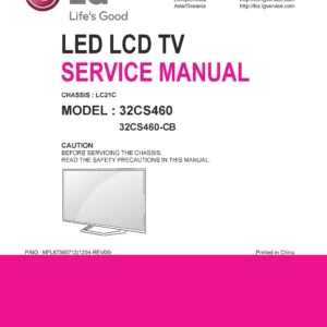 Lg 32cs460 cb service manual cover with photo's of Beko dryers, model code and contents