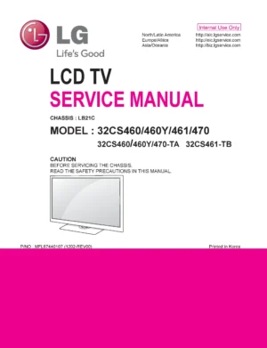 Lg 32cs460 ta service manual cover with photo's of Beko dryers, model code and contents