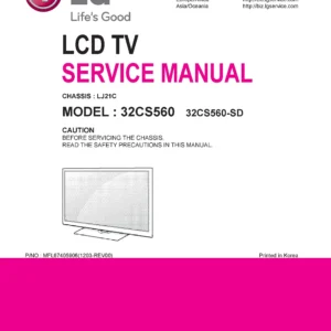 Lg 32cs560 sd service manual cover with photo's of Beko dryers, model code and contents