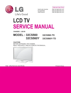 Lg 32cs560 td service manual cover with photo's of Beko dryers, model code and contents