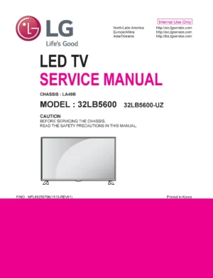 Lg 32lb5600 service manual cover with photo's of Beko dryers, model code and contents