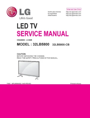 Lg 32lb5800 cb service manual cover with photo's of Beko dryers, model code and contents