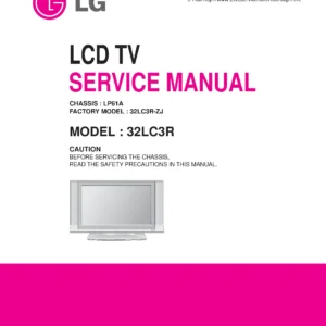 Lg 32lc3r service manual cover with photo's of Beko dryers, model code and contents