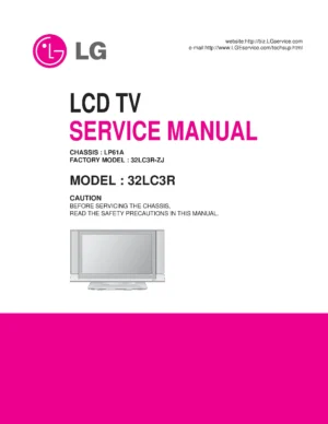 Lg 32lc3r service manual cover with photo's of Beko dryers, model code and contents