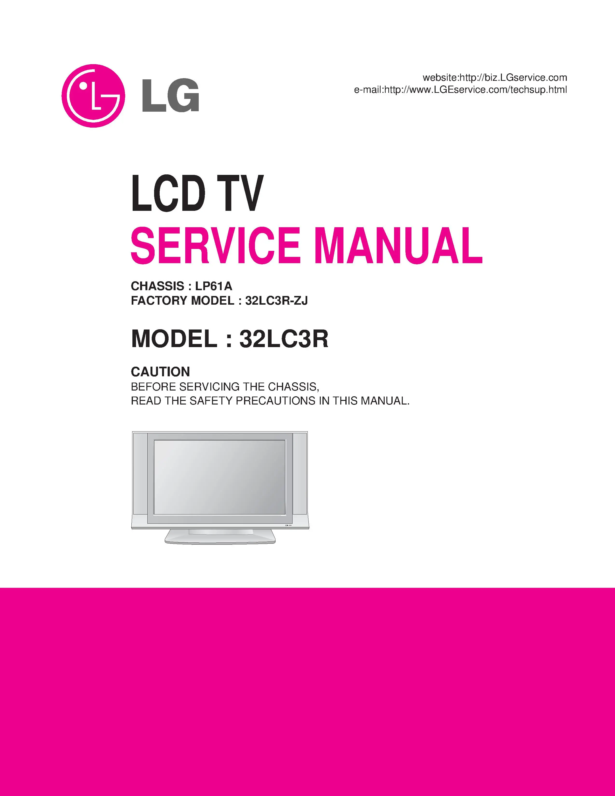 Lg 32lc3r service manual cover with photo's of Beko dryers, model code and contents