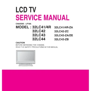 Lg 32lc41 service manual cover with photo's of Beko dryers, model code and contents