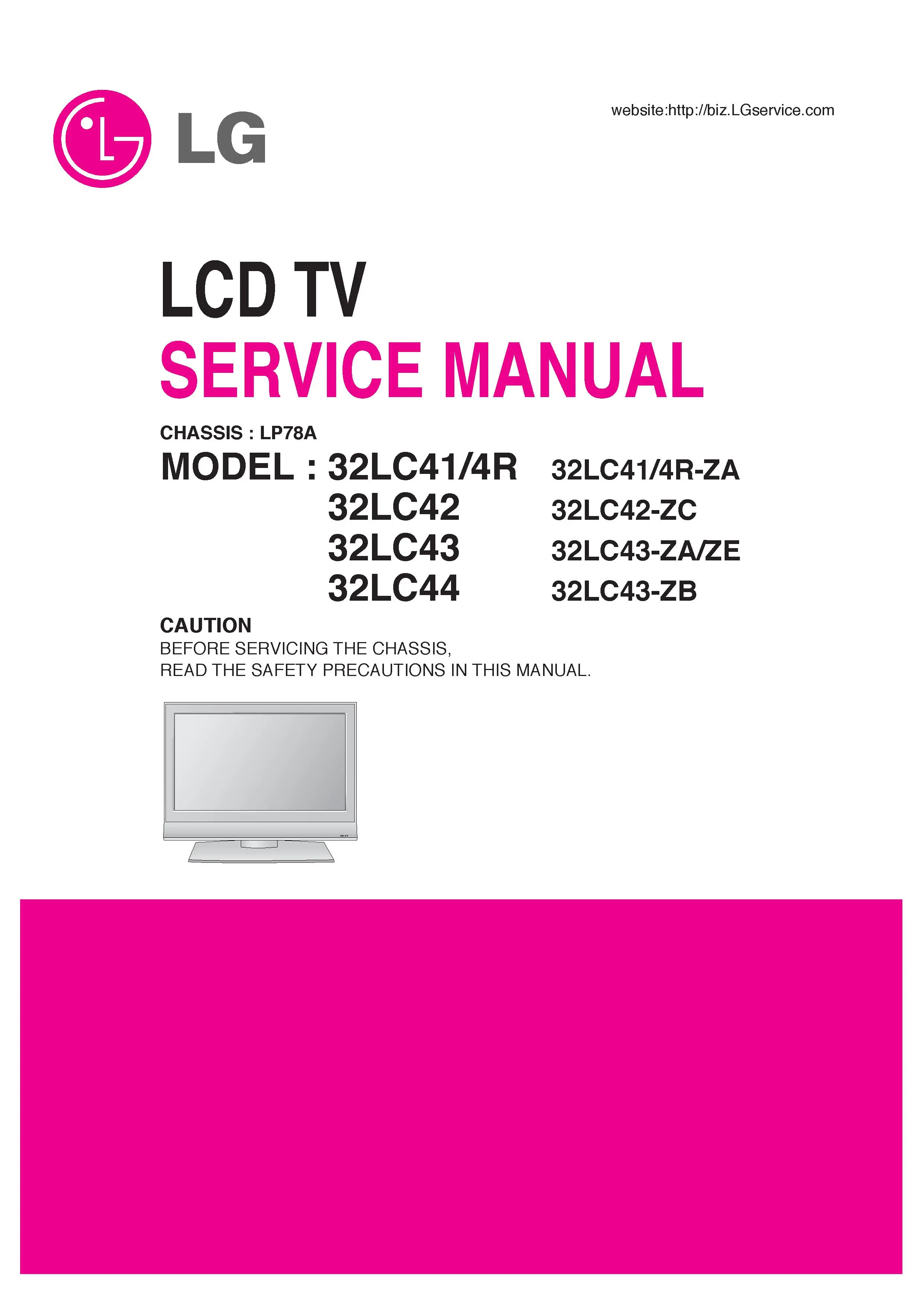 Lg 32lc41 service manual cover with photo's of Beko dryers, model code and contents