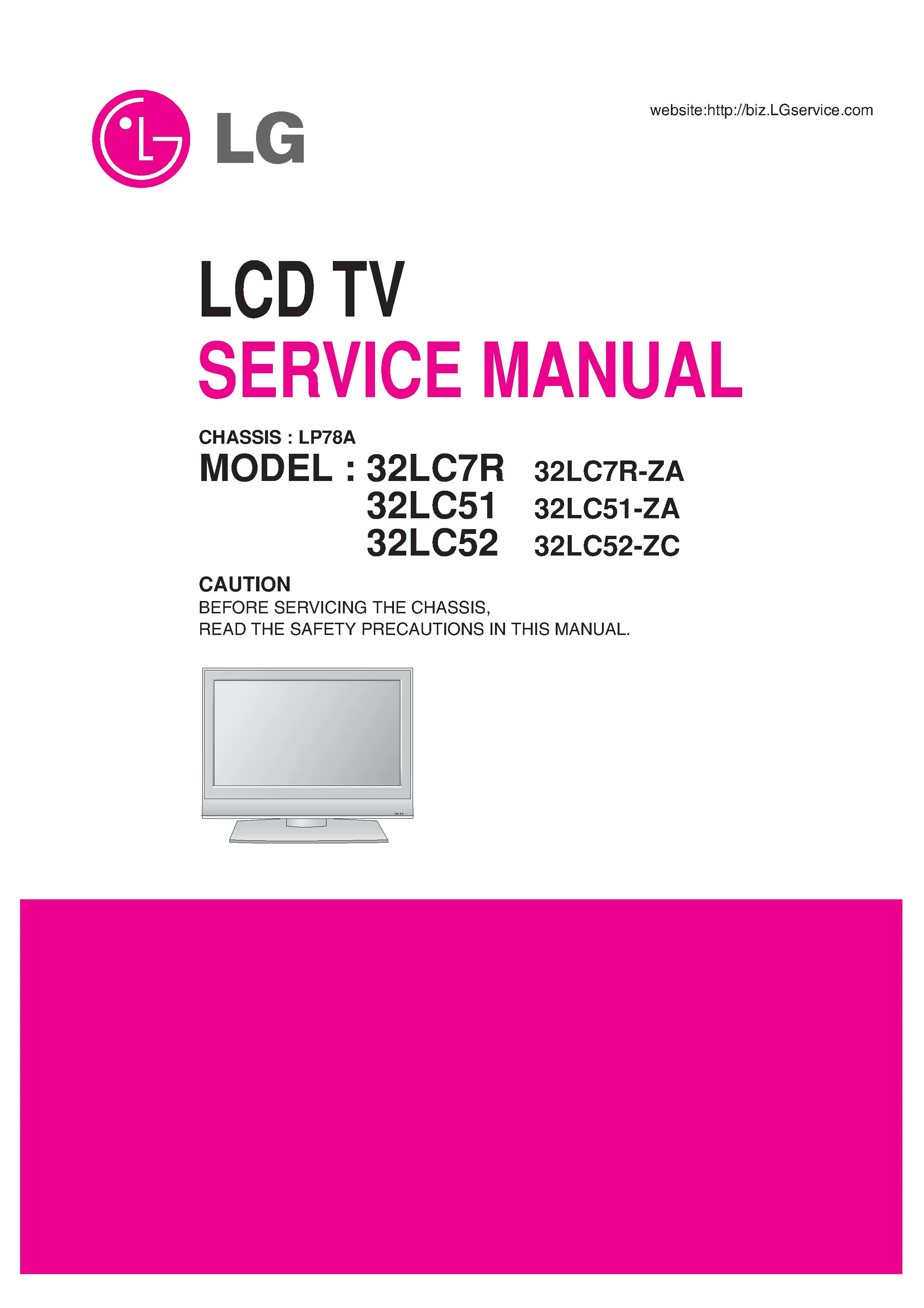 Lg 32lc51 service manual cover with photo's of Beko dryers, model code and contents