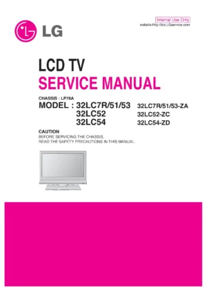Lg 32lc52 32lc54 32lc7r service manual cover with photo's of Beko dryers, model code and contents