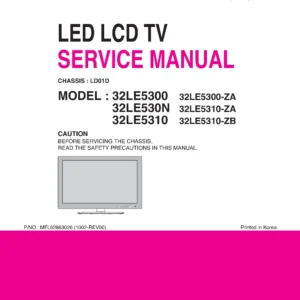 Lg 32le5300 32le5310 32le530n service manual cover with photo's of Beko dryers, model code and contents