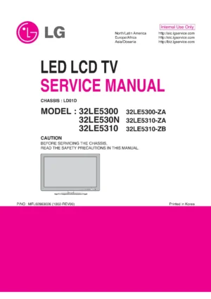 Lg 32le5300 32le5310 32le530n service manual cover with photo's of Beko dryers, model code and contents