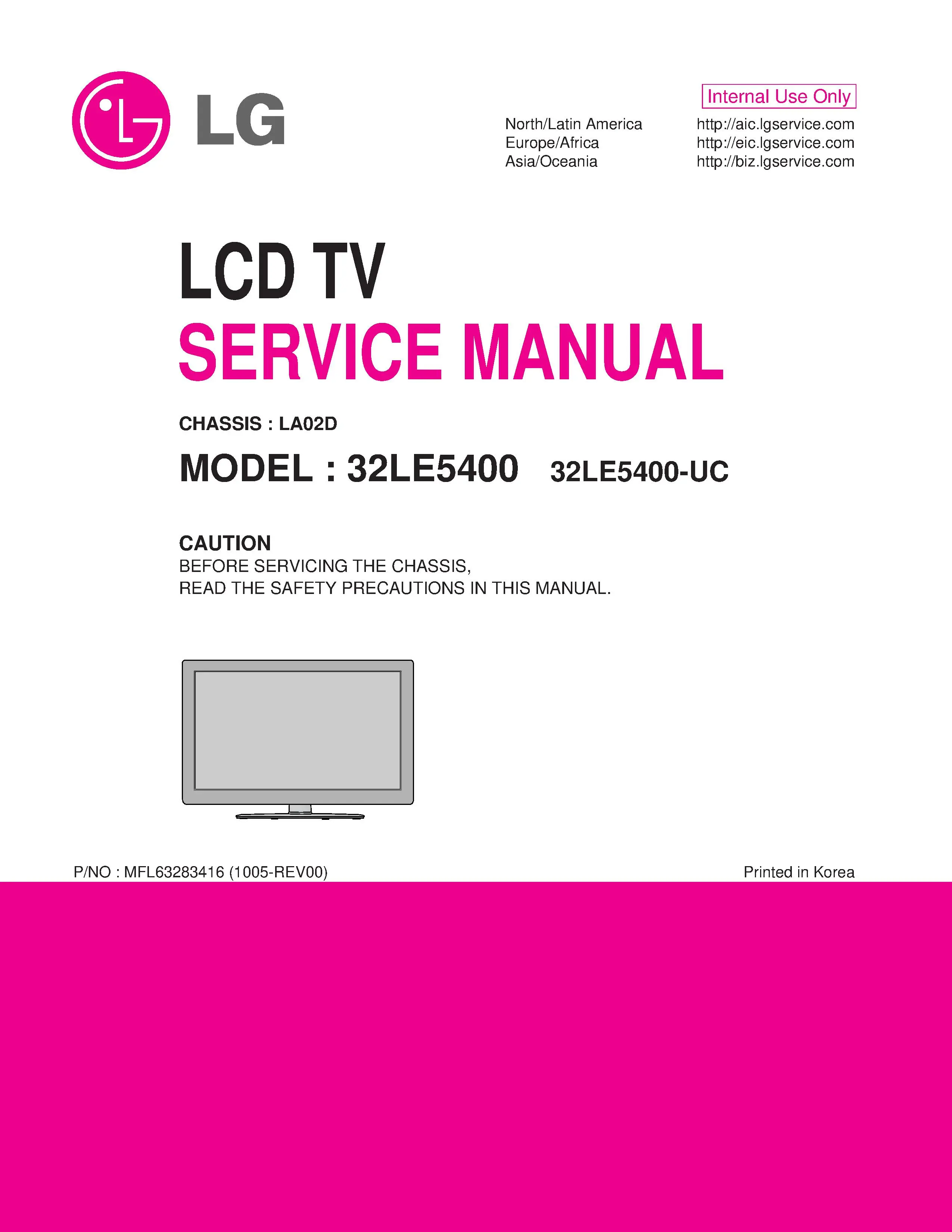 Lg 32le5400 service manual cover with photo's of Beko dryers, model code and contents