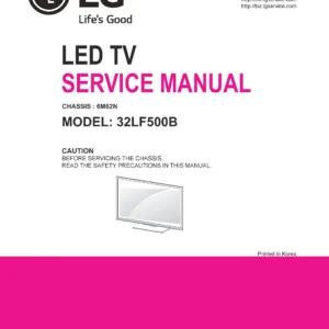 Lg 32lf500b service manual cover with photo's of Beko dryers, model code and contents