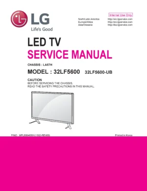 Lg 32lf5600 service manual cover with photo's of Beko dryers, model code and contents