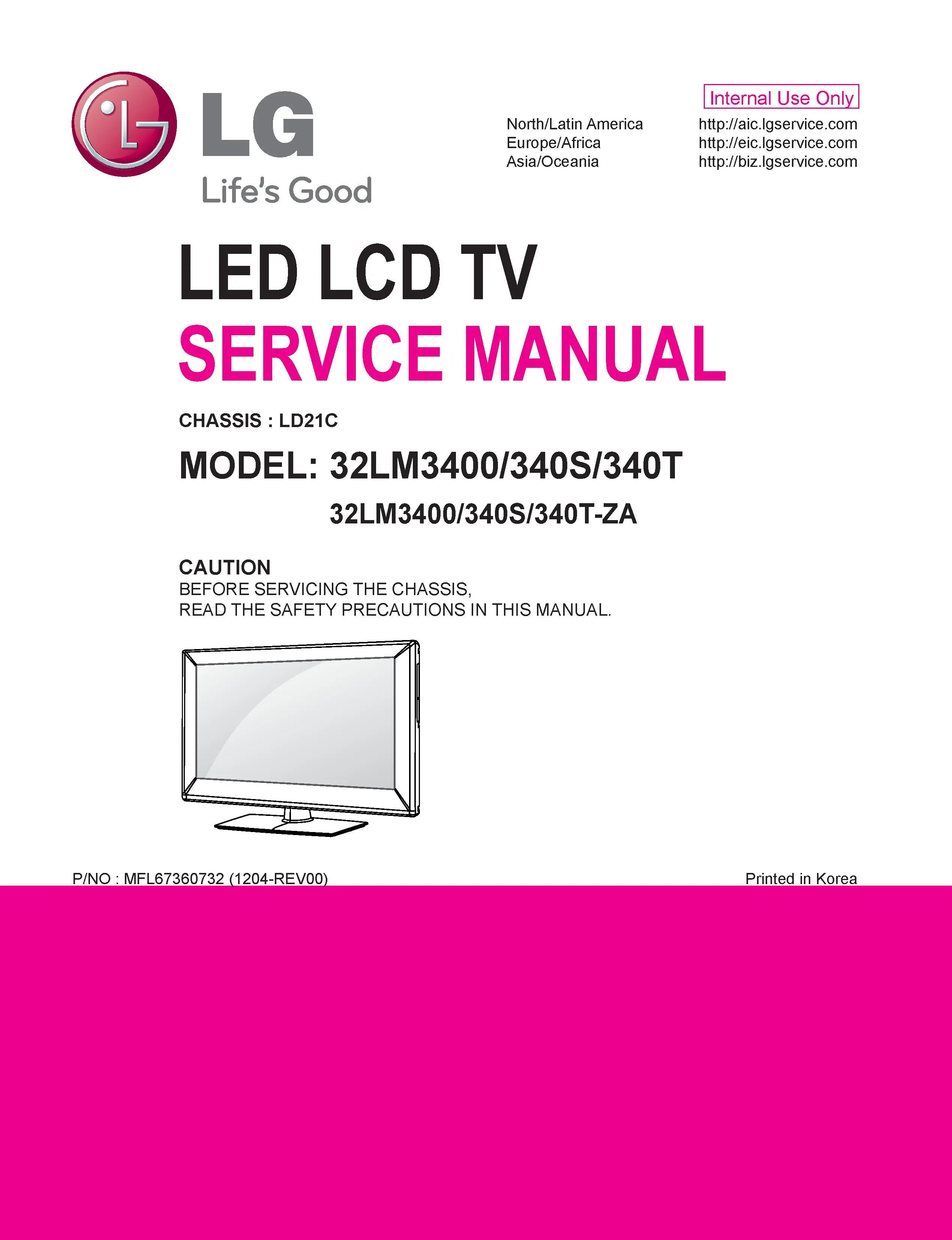 Lg 32lm3400 za service manual cover with photo's of Beko dryers, model code and contents