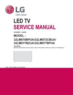 Lg 32lm570bpua 32lm572cbua service manual cover with photo's of Beko dryers, model code and contents