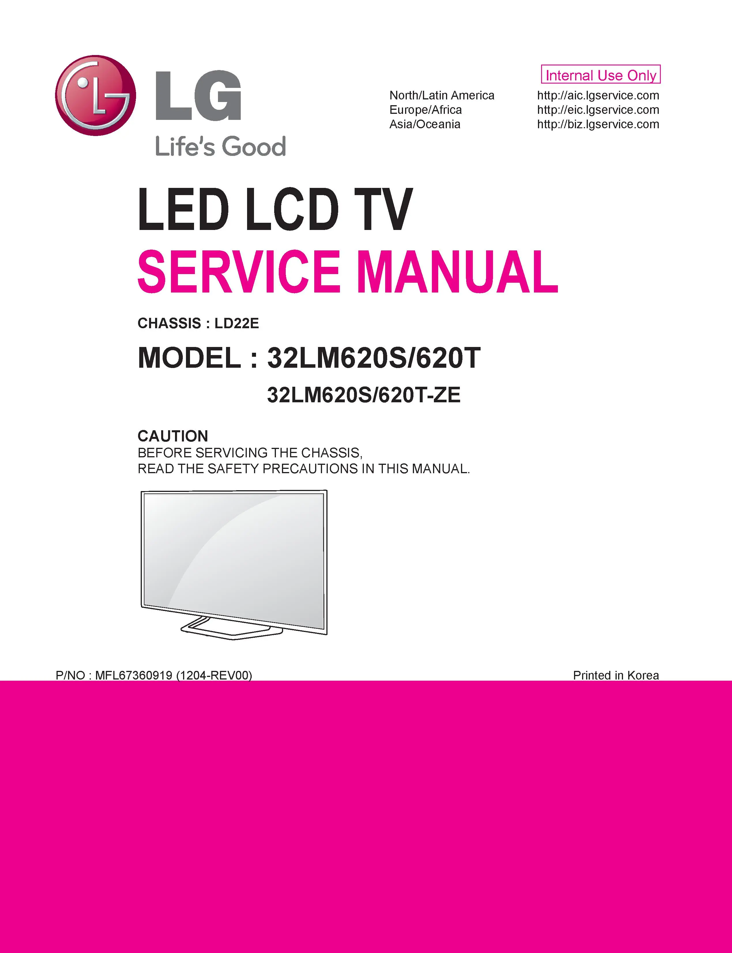 Lg 32lm620s service manual cover with photo's of Beko dryers, model code and contents