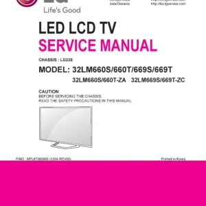 Lg 32lm660s service manual cover with photo's of Beko dryers, model code and contents