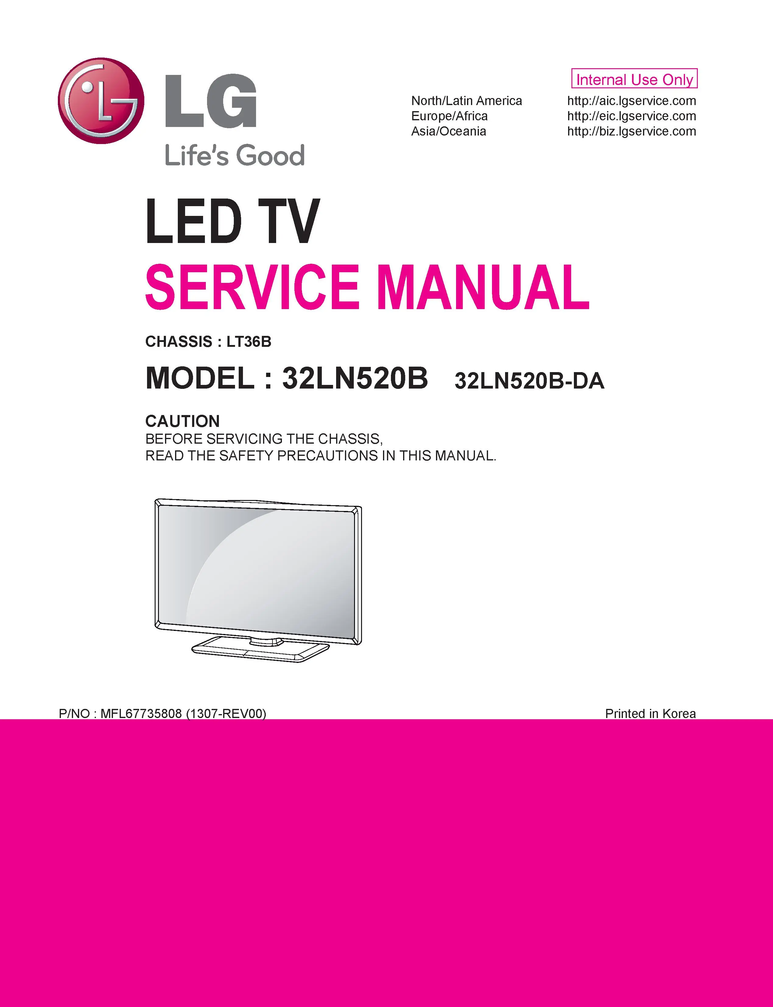 Lg 32ln520b da service manual cover with photo's of Beko dryers, model code and contents