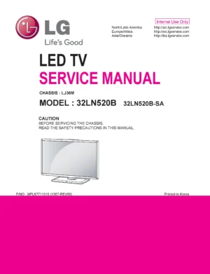 Lg 32ln520b sa service manual cover with photo's of Beko dryers, model code and contents