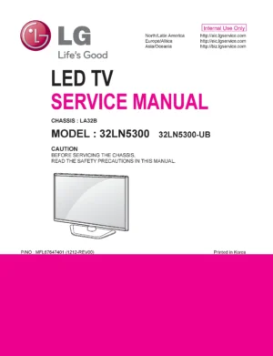 Lg 32ln5300 ub service manual cover with photo's of Beko dryers, model code and contents