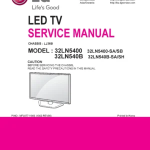 Lg 32ln540b sa service manual cover with photo's of Beko dryers, model code and contents