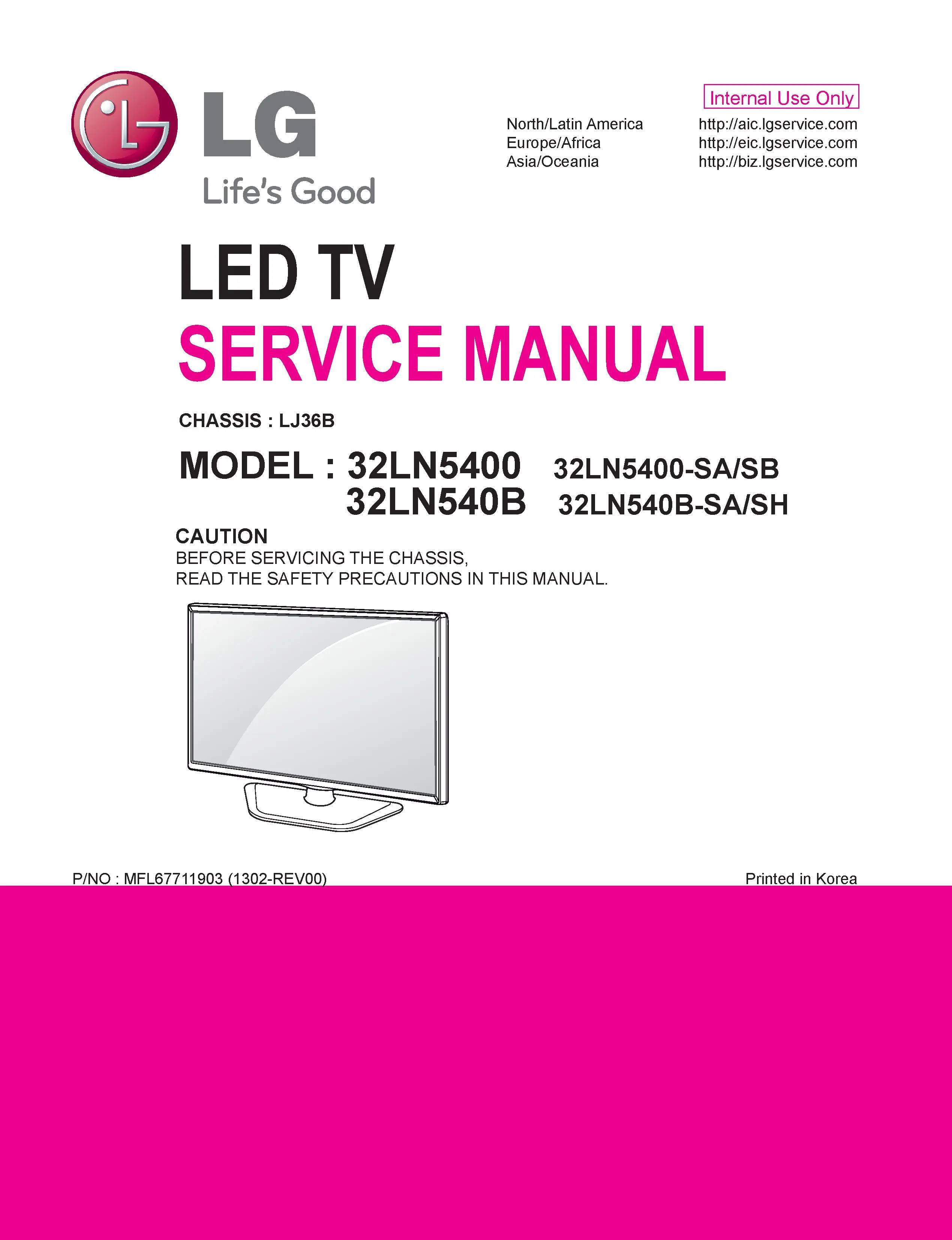 Lg 32ln540b sa service manual cover with photo's of Beko dryers, model code and contents