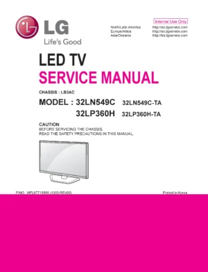 Lg 32lp360h 32ln549c service manual cover with photo's of Beko dryers, model code and contents