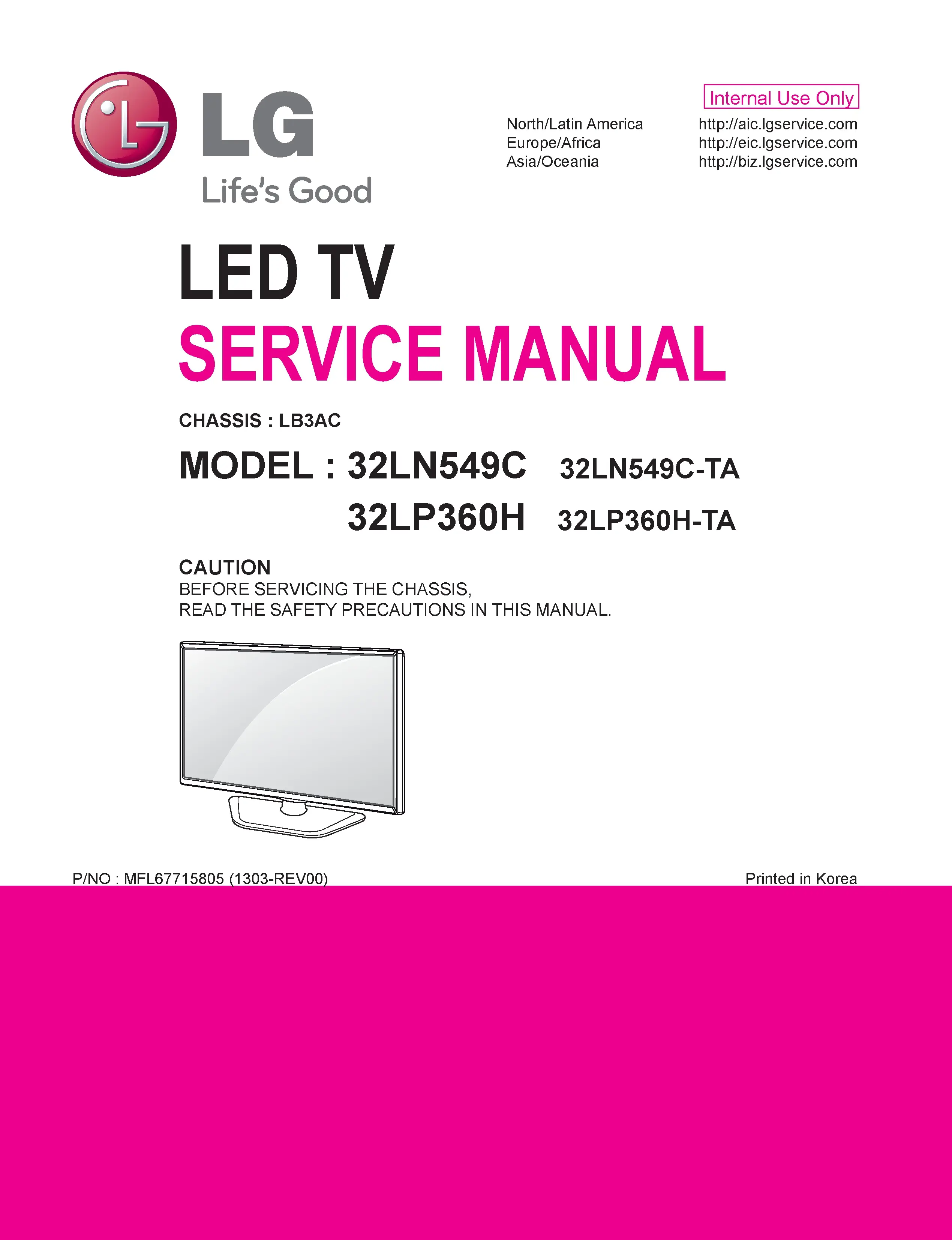 Lg 32lp360h 32ln549c service manual cover with photo's of Beko dryers, model code and contents