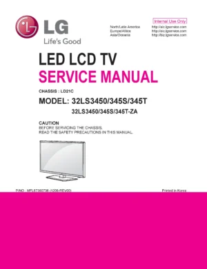 Lg 32ls3450 za service manual cover with photo's of Beko dryers, model code and contents
