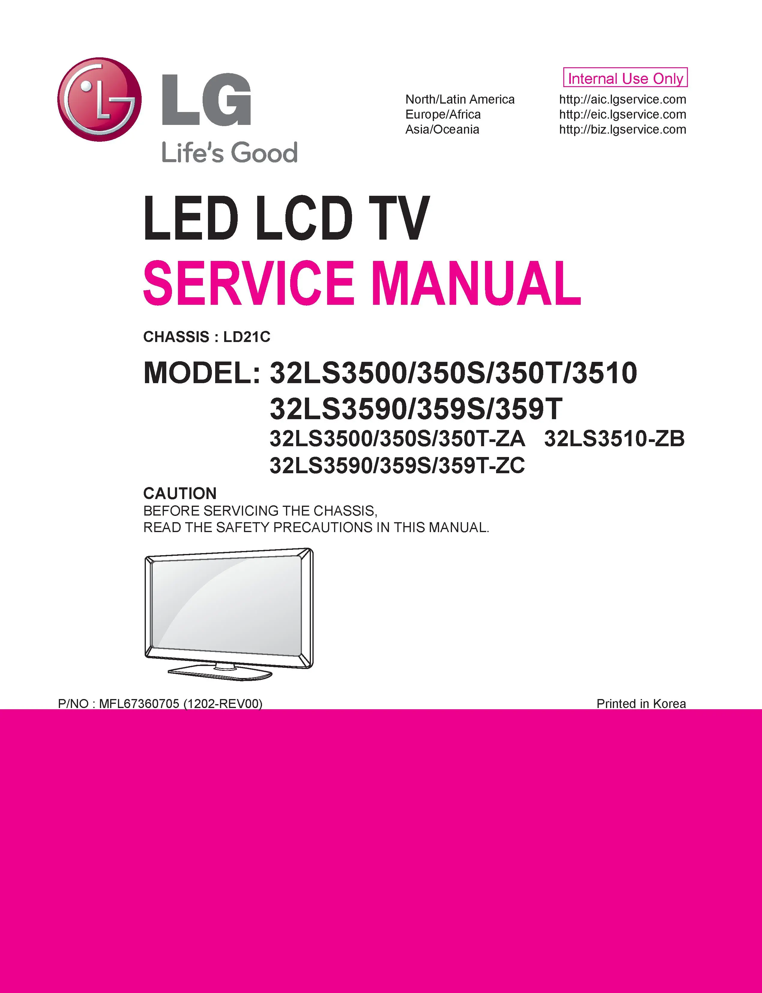 Lg 32ls3500 za service manual cover with photo's of Beko dryers, model code and contents