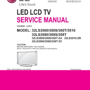 Lg 32ls3590 zc service manual cover with photo's of Beko dryers, model code and contents
