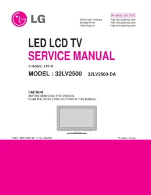 Lg 32lv2500 da service manual cover with photo's of Beko dryers, model code and contents