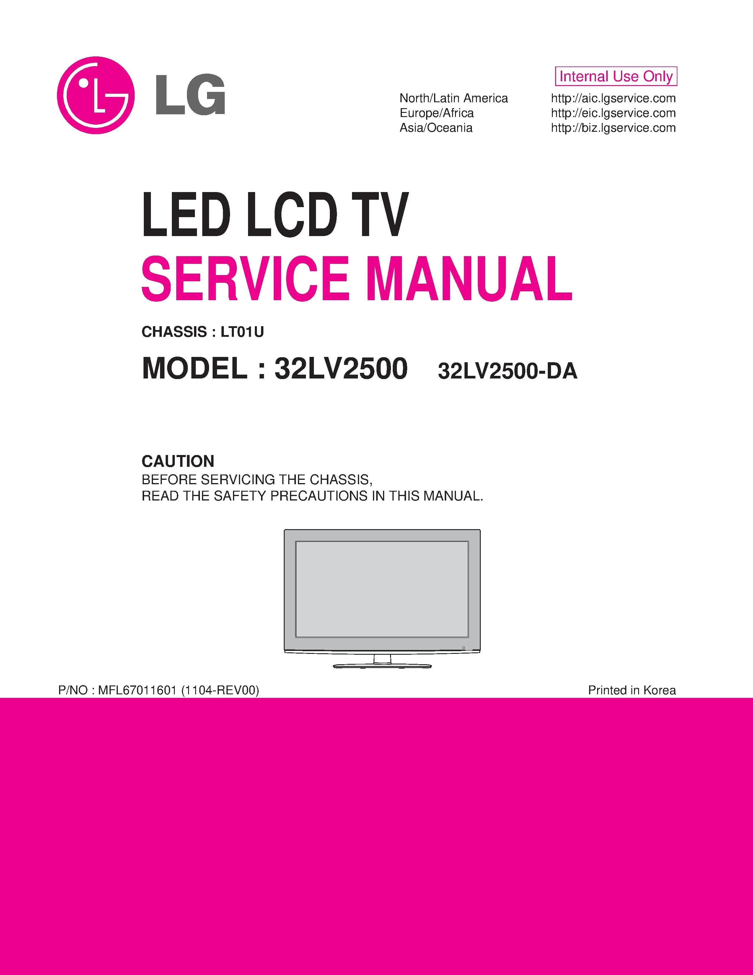 Lg 32lv2500 da service manual cover with photo's of Beko dryers, model code and contents