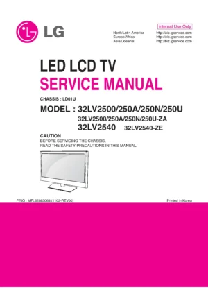 Lg 32lv2500 za service manual cover with photo's of Beko dryers, model code and contents