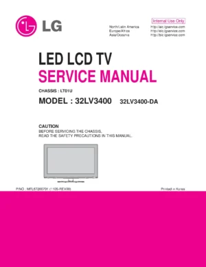 Lg 32lv3400 da service manual cover with photo's of Beko dryers, model code and contents