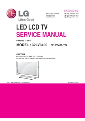 Lg 32lv3400 tg service manual cover with photo's of Beko dryers, model code and contents