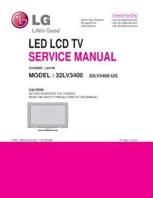 Lg 32lv3400 ug service manual cover with photo's of Beko dryers, model code and contents