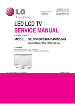 Lg 32lv3400 zg service manual cover with photo's of Beko dryers, model code and contents
