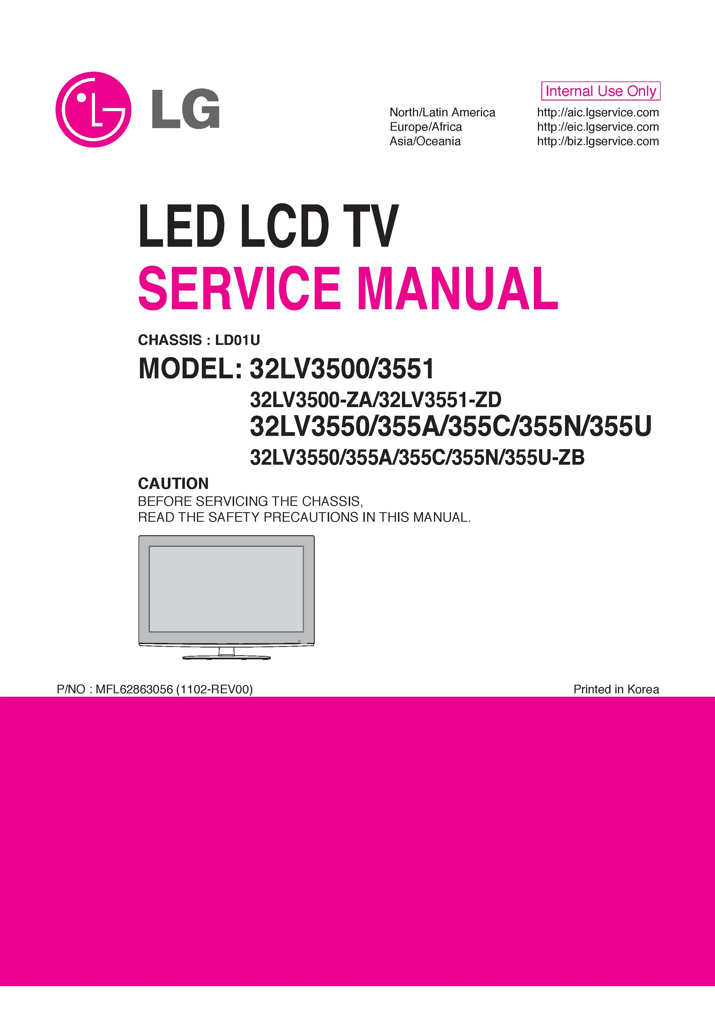 Lg 32lv355u zb service manual cover with photo's of Beko dryers, model code and contents