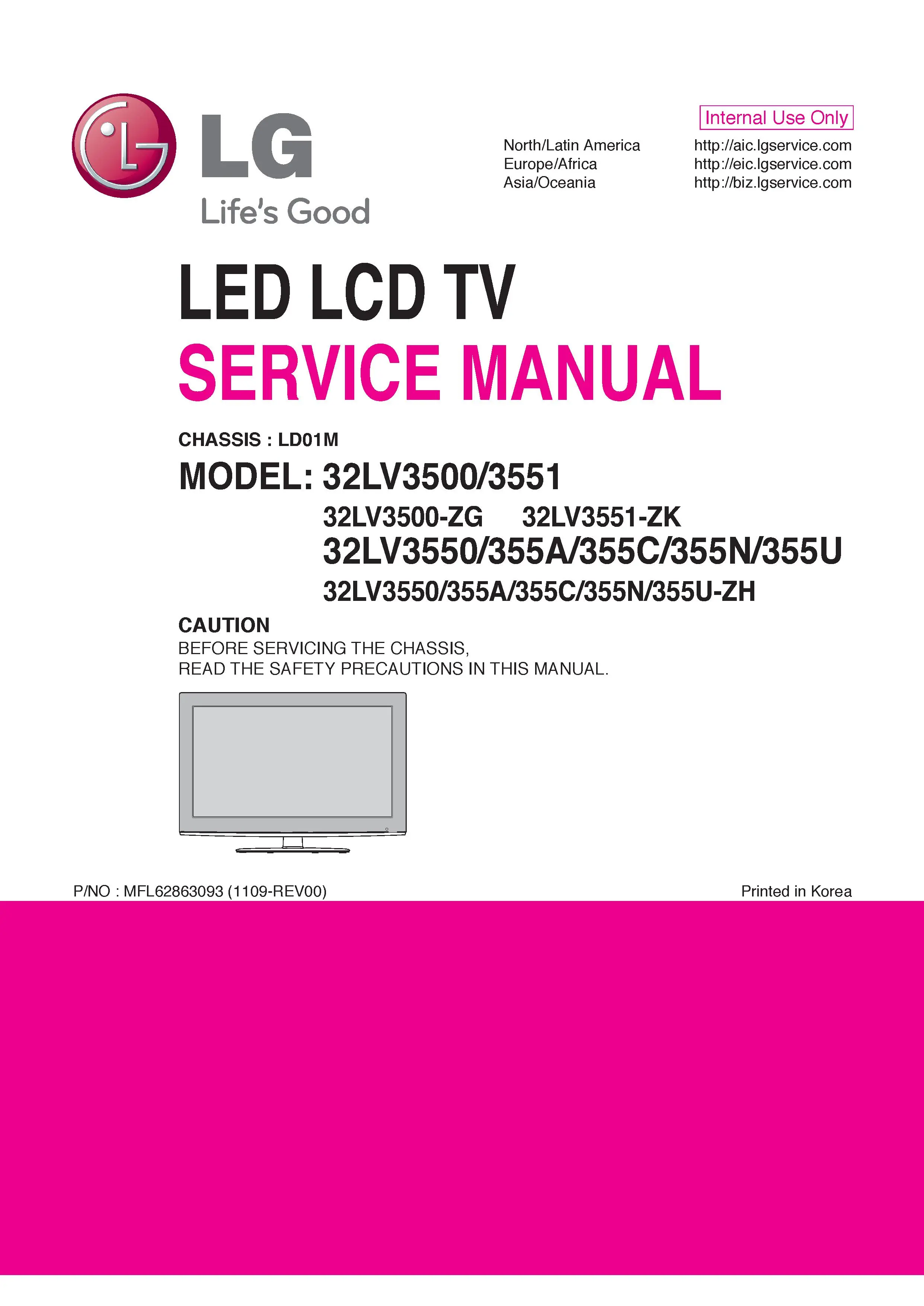 Lg 32lv355u zh service manual cover with photo's of Beko dryers, model code and contents