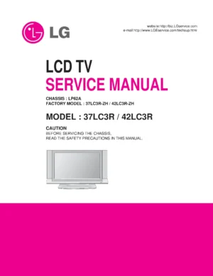 Lg 37lc3r 42lc3r service manual cover with photo's of Beko dryers, model code and contents