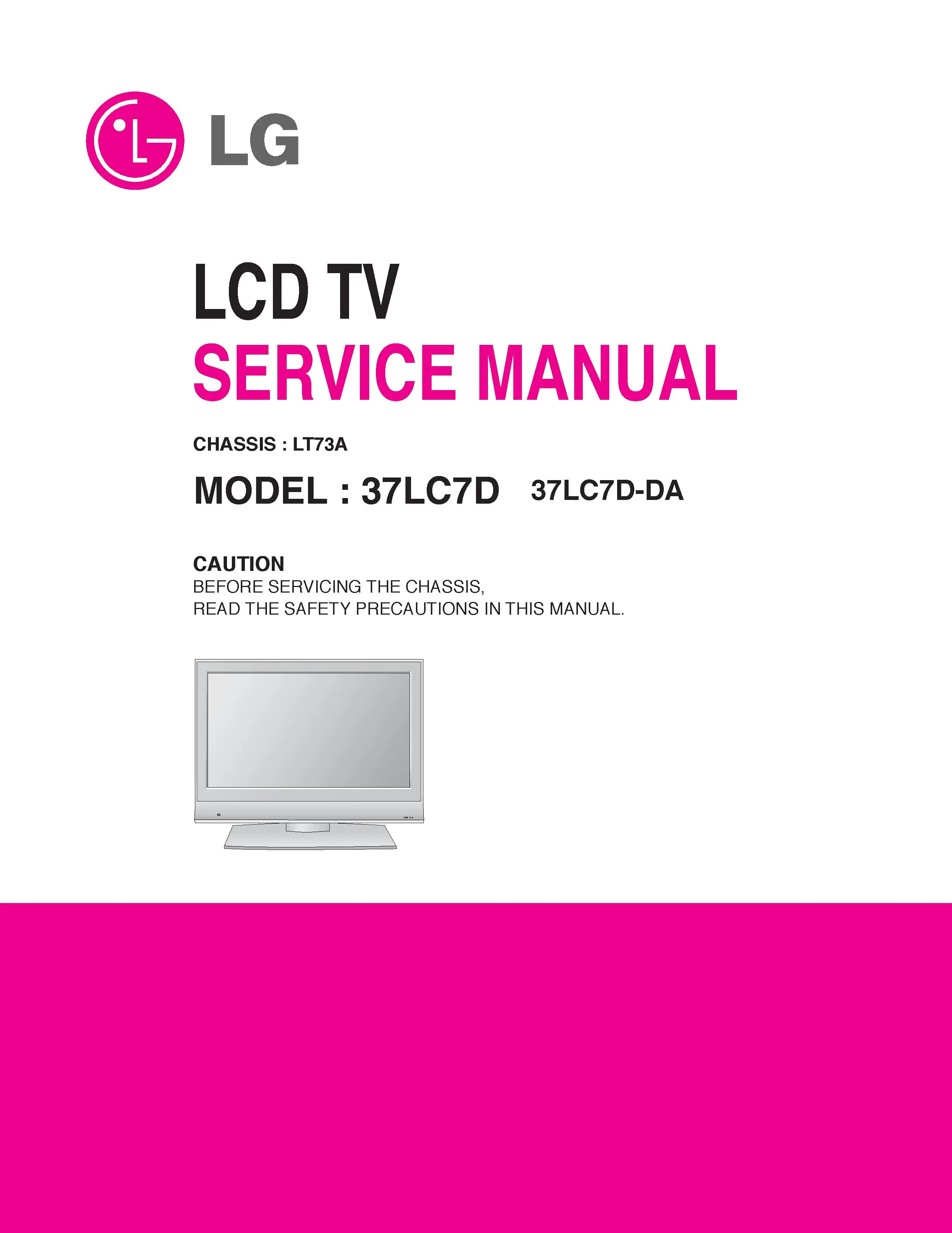 Lg 37lc7d da service manual cover with photo's of Beko dryers, model code and contents