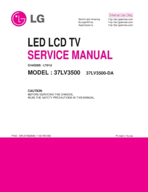 Lg 37lv3500 da service manual cover with photo's of Beko dryers, model code and contents