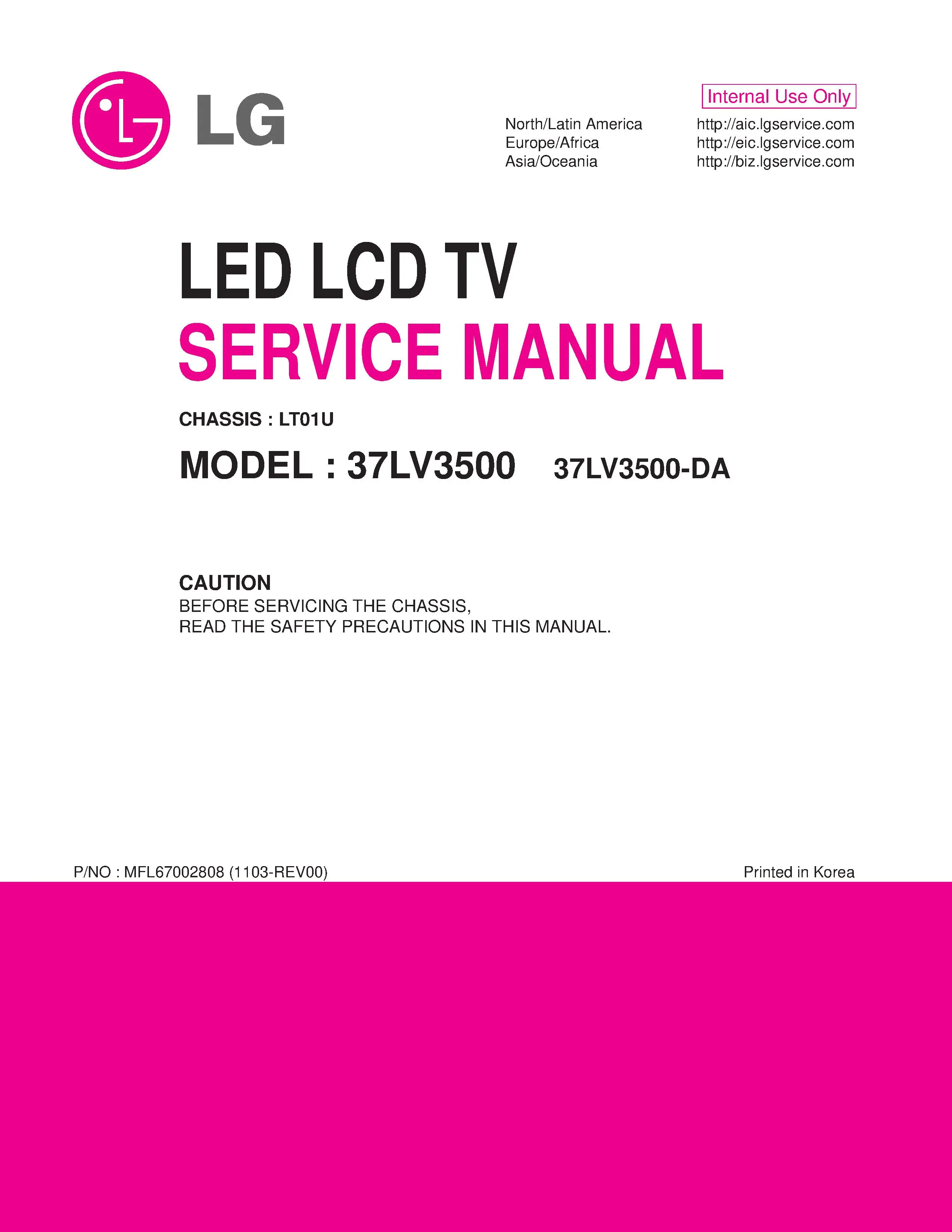 Lg 37lv3500 da service manual cover with photo's of Beko dryers, model code and contents