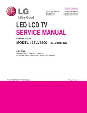Lg 37lv3500 sg service manual cover with photo's of Beko dryers, model code and contents